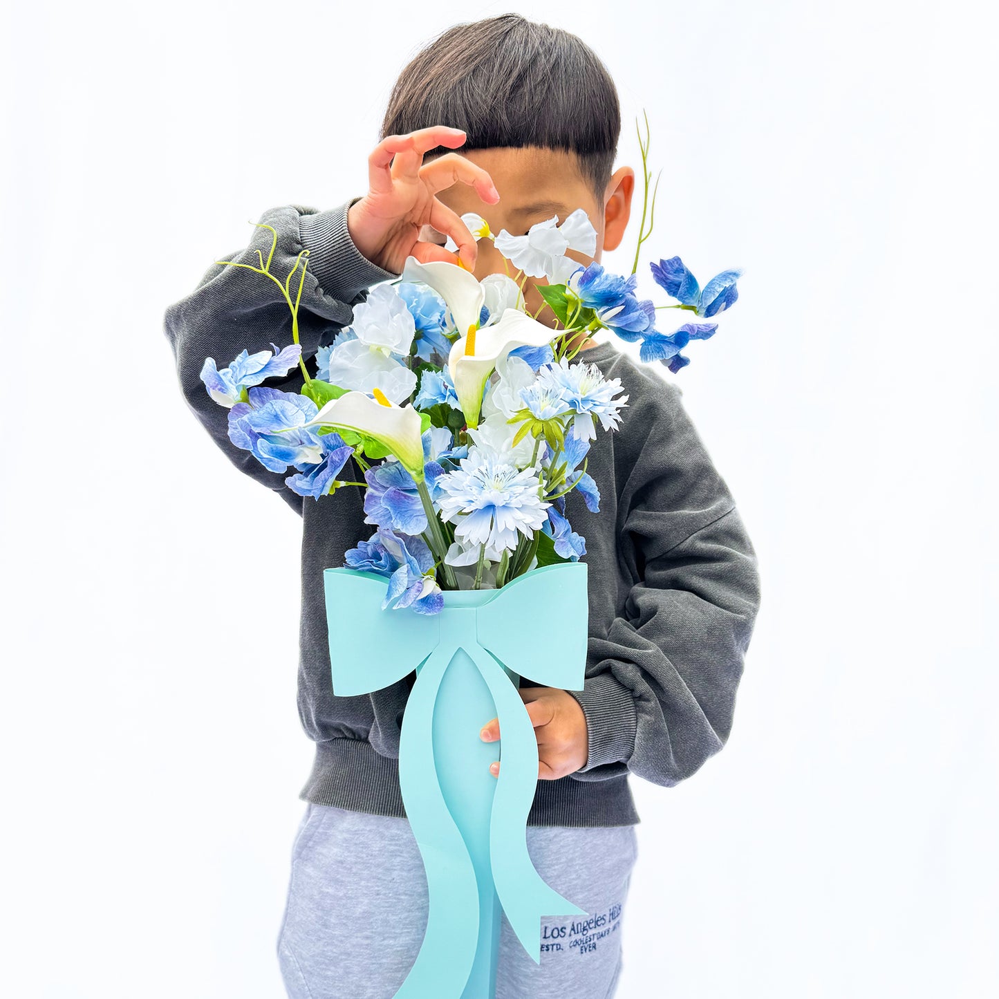 リボンボウブーケ【ブルースイートピー】