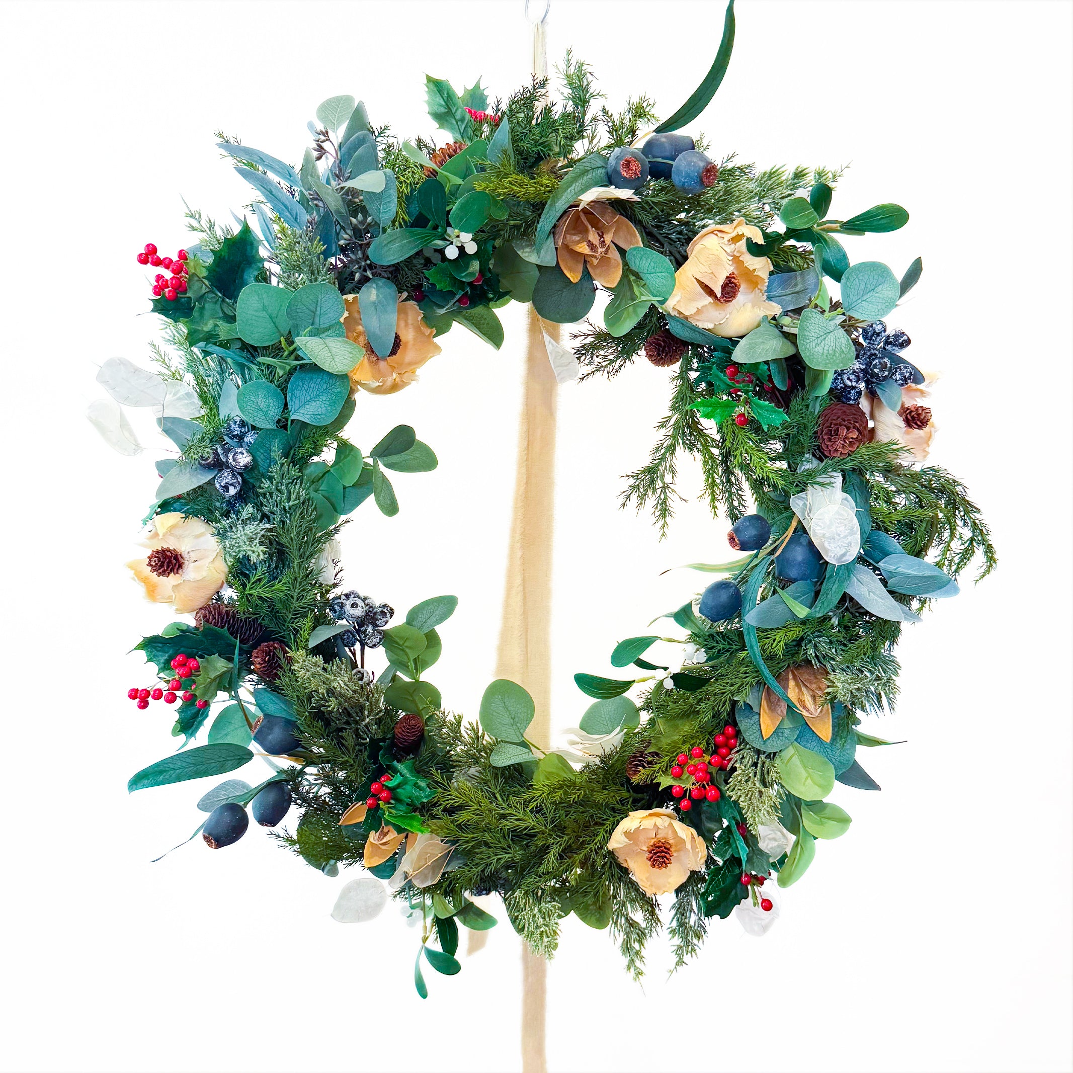 クリスマスリース【グリーンリーフ・リボン】