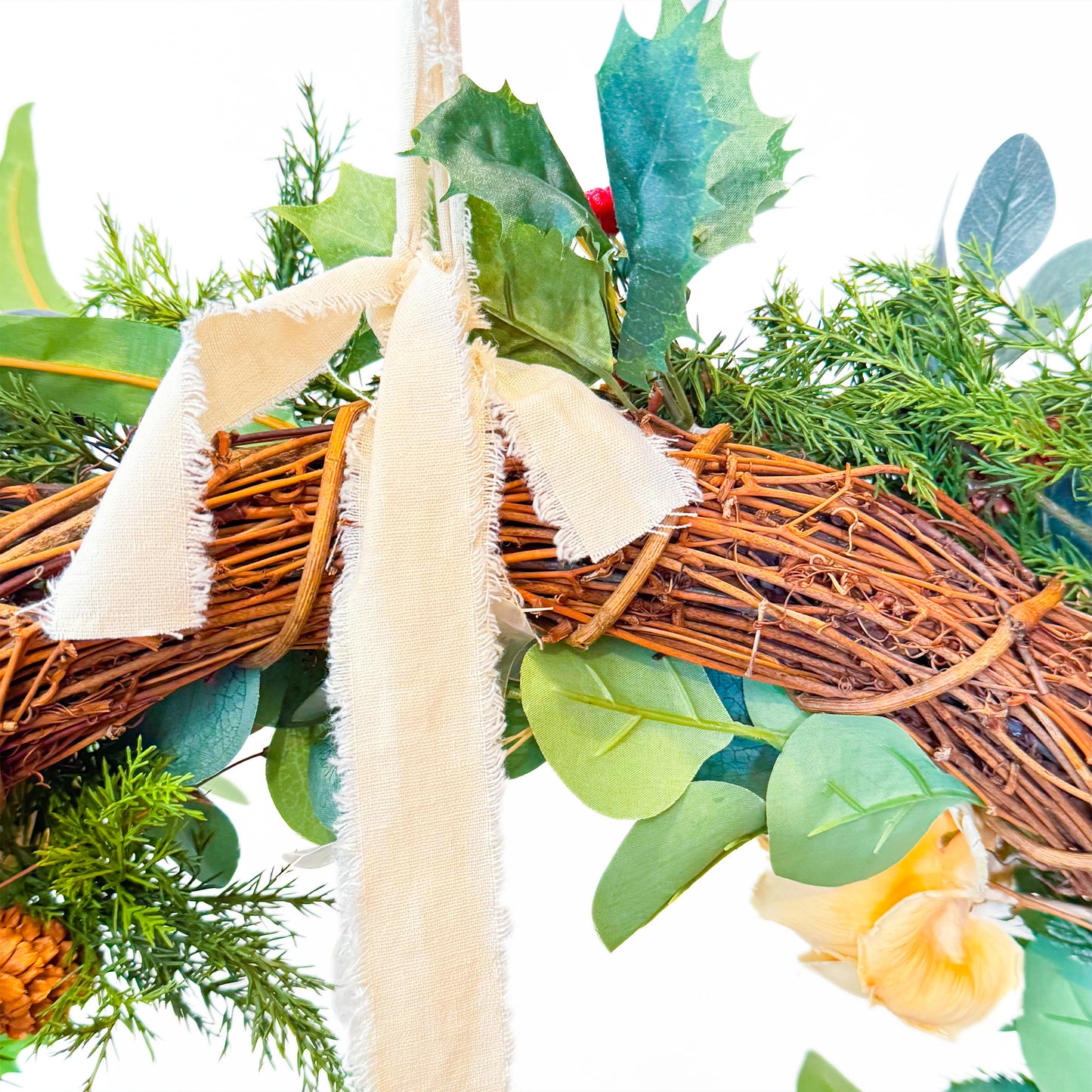 クリスマスリース【グリーンリーフ・リボン】