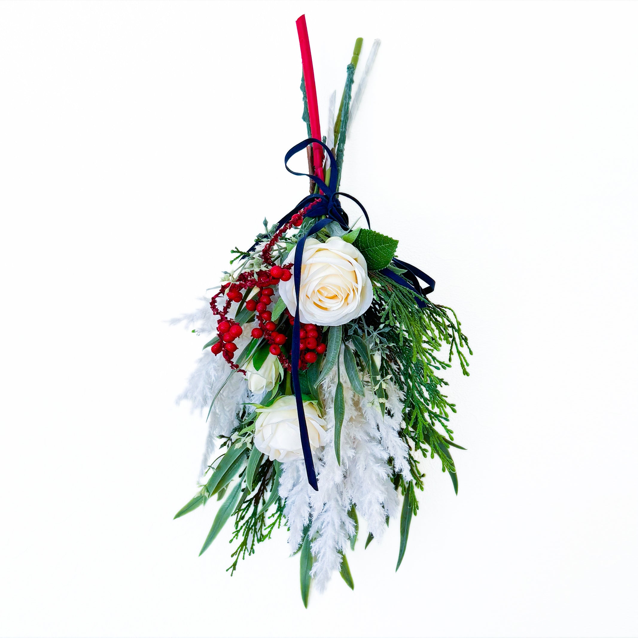 クリスマススワッグ【ホワイトローズ＆リーフスワッグ】