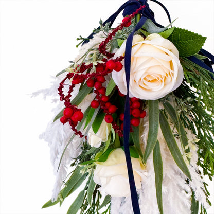 クリスマススワッグ【ホワイトローズ＆リーフスワッグ】